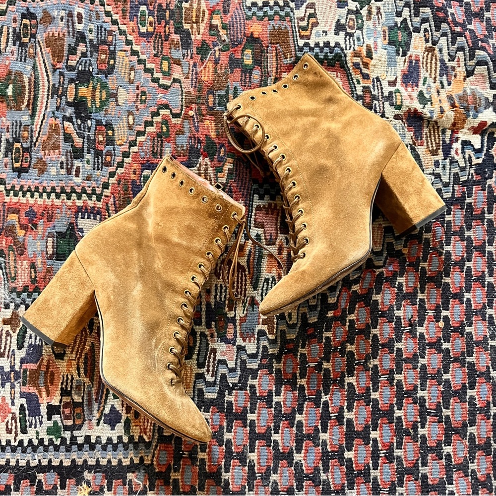 Coach Cognac Suede Dean Lace Up Boots